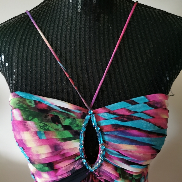 Betsy & Adam Multi Colored Maxi Gown Size 6 - Picture 2 of 11